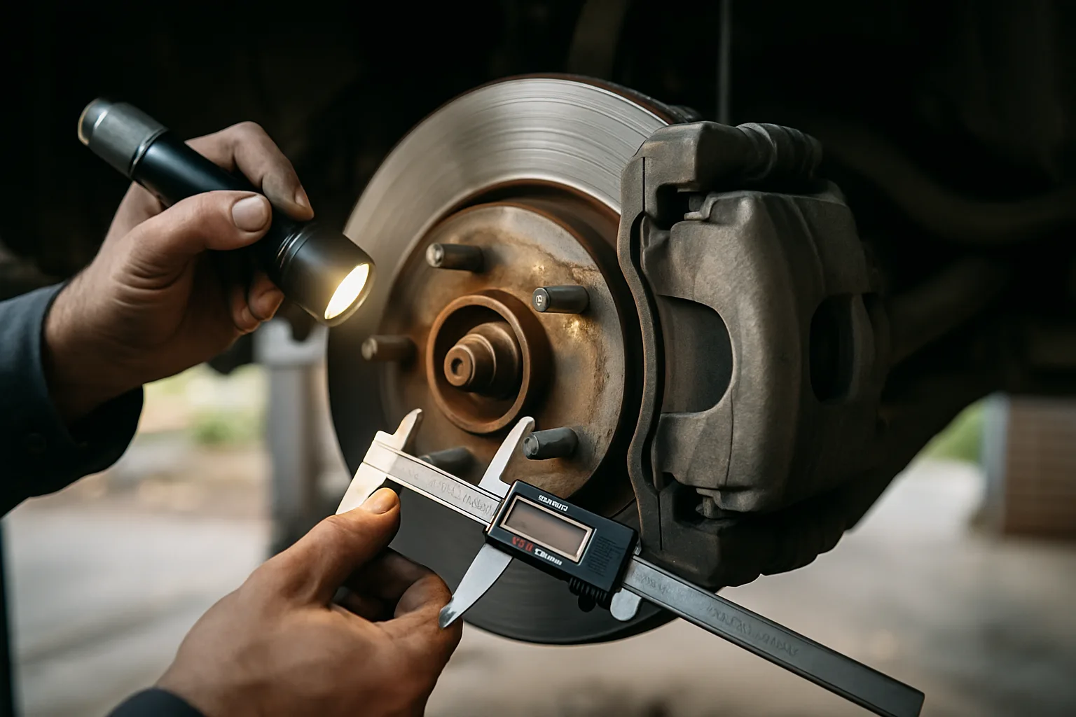 Brake system inspection and repair work in progress
